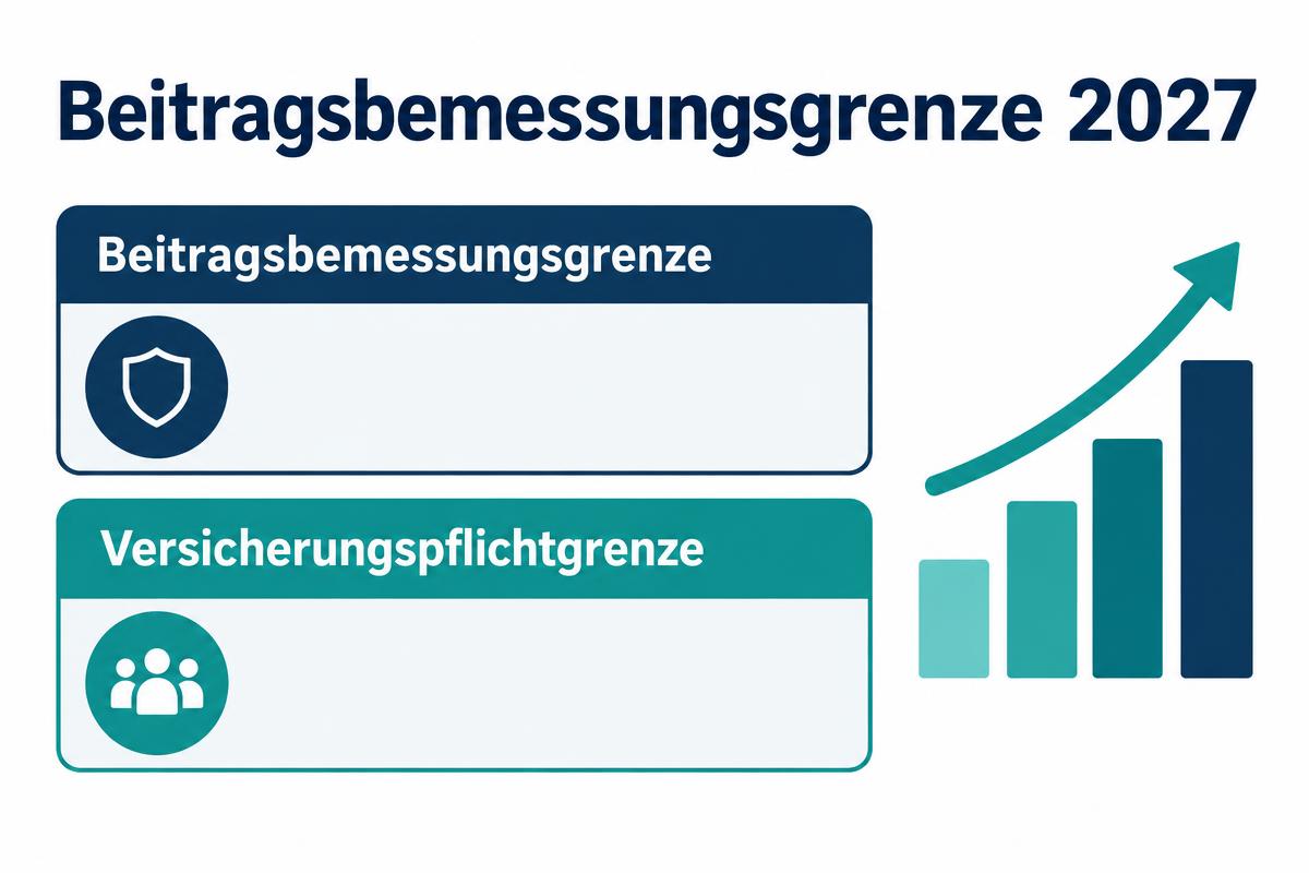 Infografik Beitragsbemessungsgrenze 2027 und Versicherungspflichtgrenze