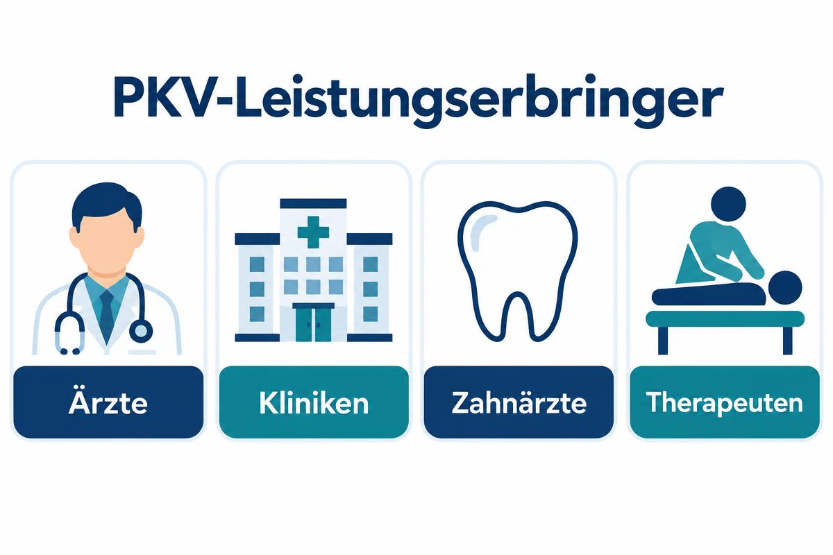 Infografik PKV-Leistungserbringer: Ärzte, Kliniken, Zahnärzte, Therapeuten
